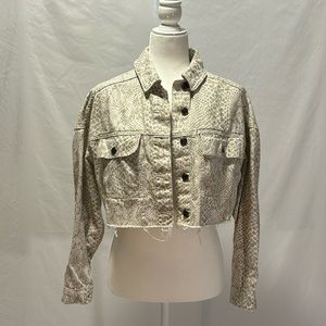 Top shop Frayed Hem, Snake Print, Denim Jacket